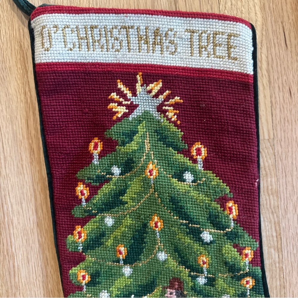 2 Needlepoint Christmas Stockings O’Christmas Tree & Let It Snow Velvet - Picture 2 of 10